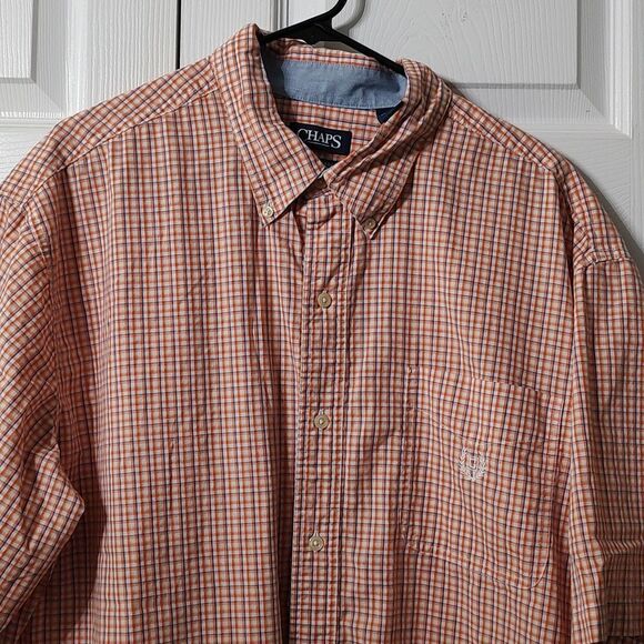 Chaps Easy Care orange white blue short sleeve button down shirt  Sz 2XB (Sz 44) - Picture 4 of 7